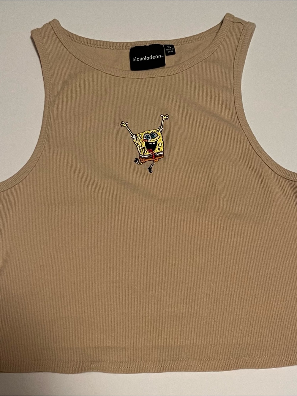 Nickelodeon Beige Ribbed Tank with SpongeBob Embroidered Patch